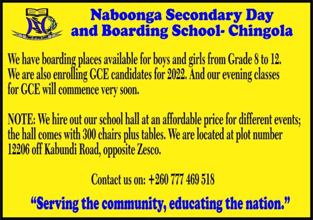  Naboonga Secondary Day and Boarding School-Chingola Places Available