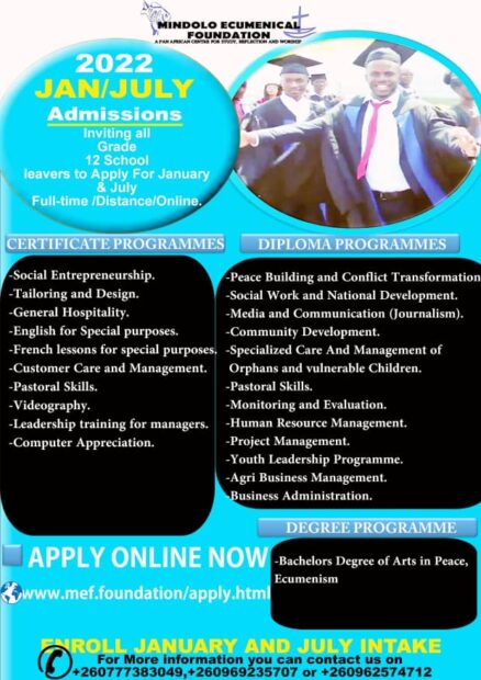  Mindolo Ecumenical foundation January/July 2022 Admission