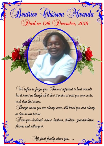  In Loving Memory of Beatrice Chisowa Mwenda