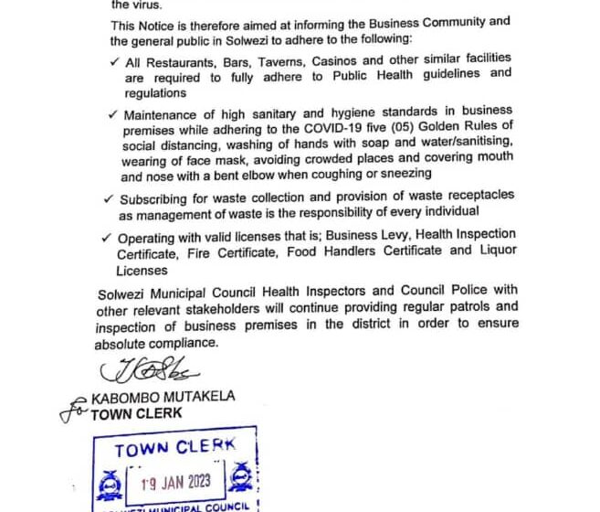  Solwezi Municipal Council: Public Notice