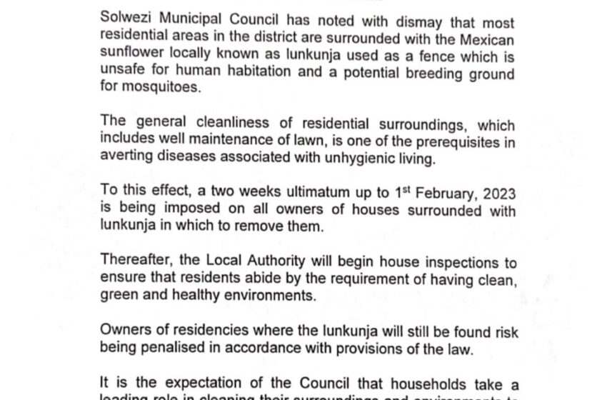  Solwezi Municipal Council: Public Notice
